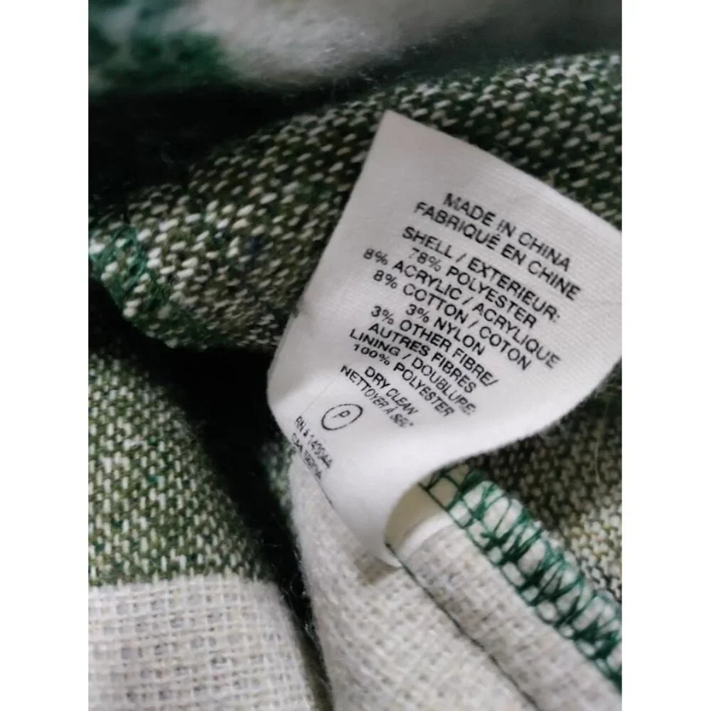 Avec Les Filles Green White Buffalo Plaid Wool Blend Shacket Overshirt - Picture 4 of 13